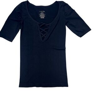 Free People Intimatley Lace Up Modal Stretch Top Black SS Size XS/S